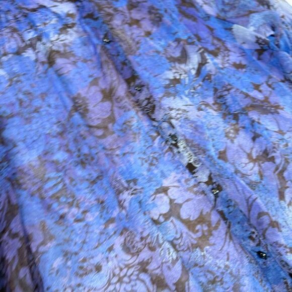 Maggie Barnes Top Womens 5X 34/36 Blue Floral Button-Front Blouse Clean Girl - Picture 3 of 10